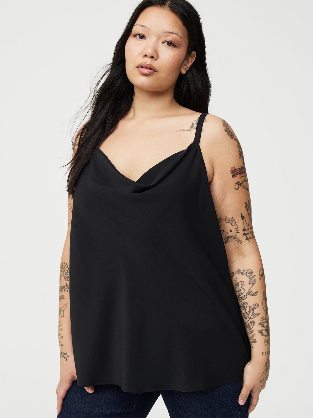 Women's Black Cowl Neck Camisole with Adjustable Straps